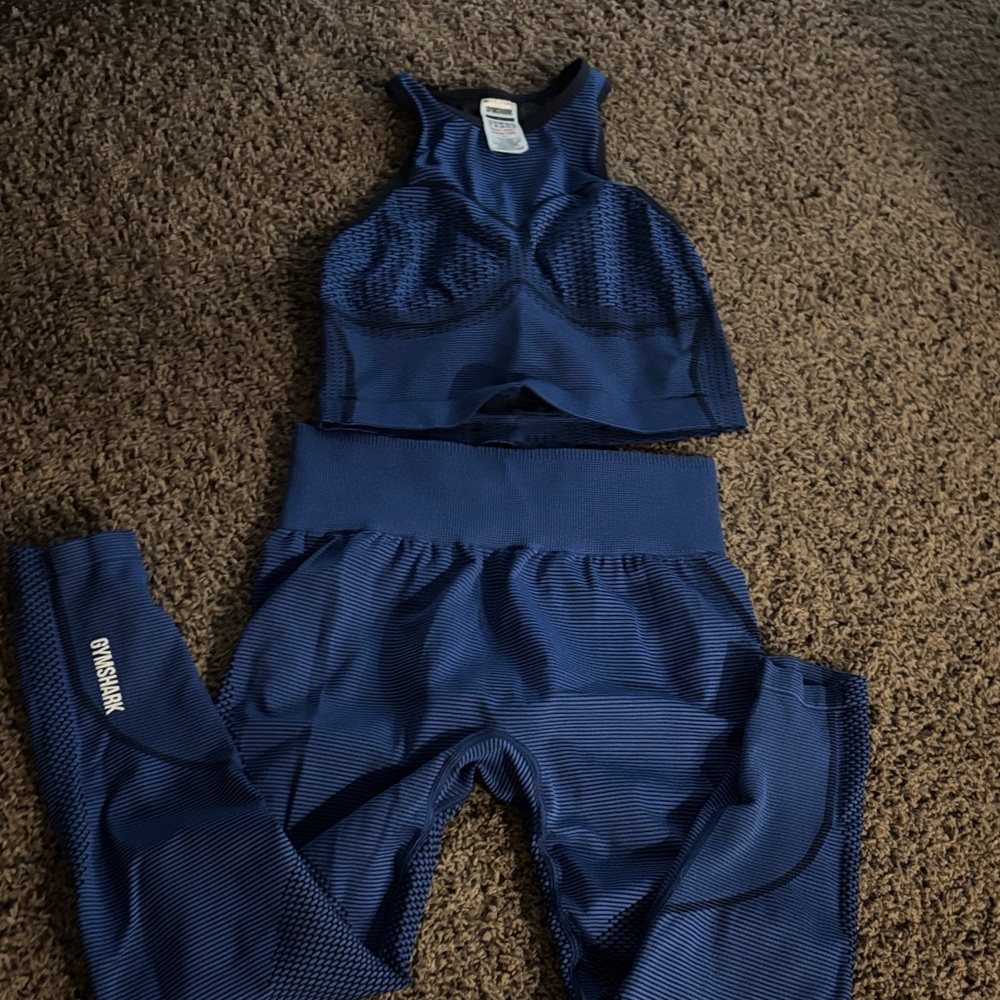 Gymshark Navy Blue Seamless Crop Top & High-Waist Leggings Set